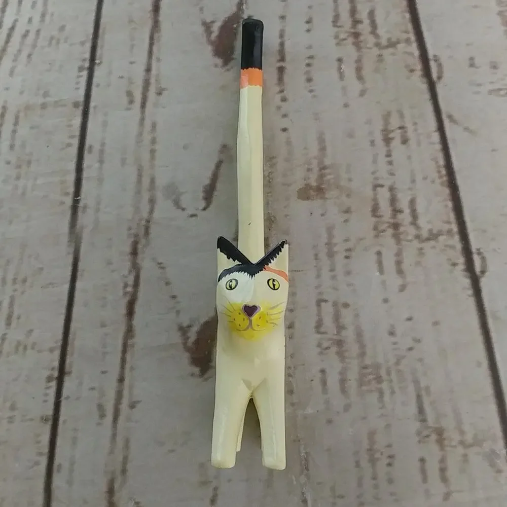 Yellow, Orange, and Black Long Tail Cat Jewelry/Ring Holder Figurine